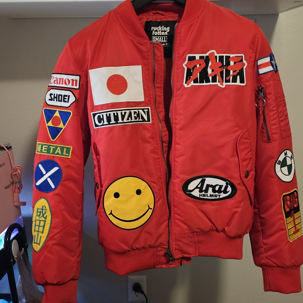Red Bomber Jacket with Patches